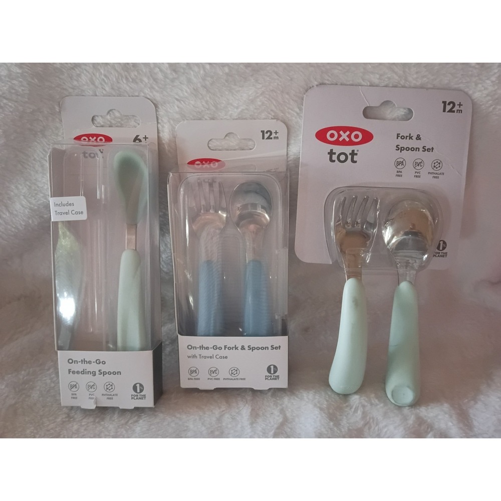 OXO Tot Baby Feeding Utensil Bundle 3 Pc Set Fork Spoon Feeding Spoon Travel...